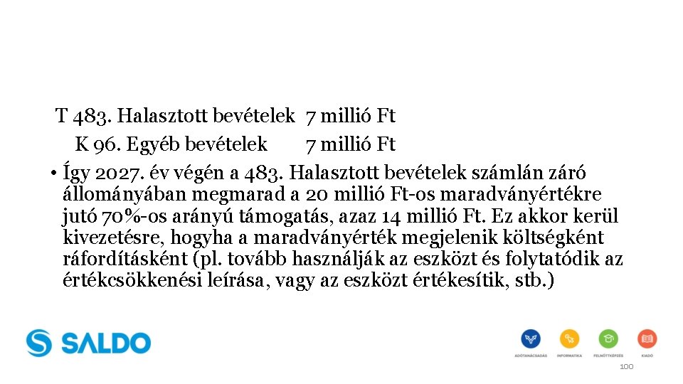 T 483. Halasztott bevételek 7 millió Ft K 96. Egyéb bevételek 7 millió Ft