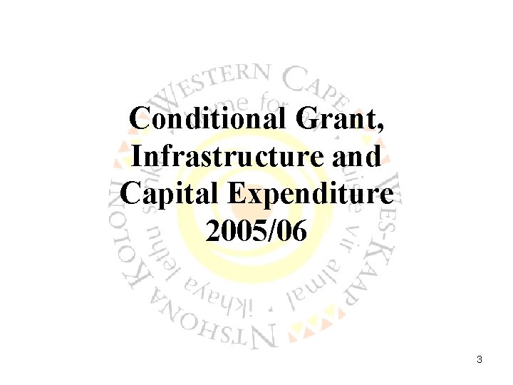 Conditional Grant, Infrastructure and Capital Expenditure 2005/06 3 