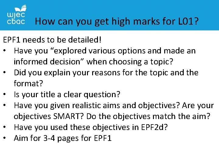 How can you get high marks for L 01? EPF 1 needs to be