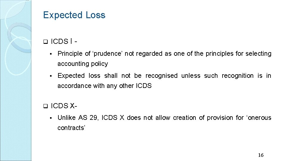 Expected Loss q ICDS I § Principle of ‘prudence’ not regarded as one of