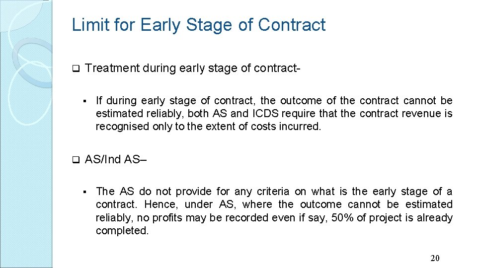 Limit for Early Stage of Contract q Treatment during early stage of contract§ q