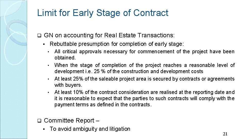 Limit for Early Stage of Contract q GN on accounting for Real Estate Transactions: