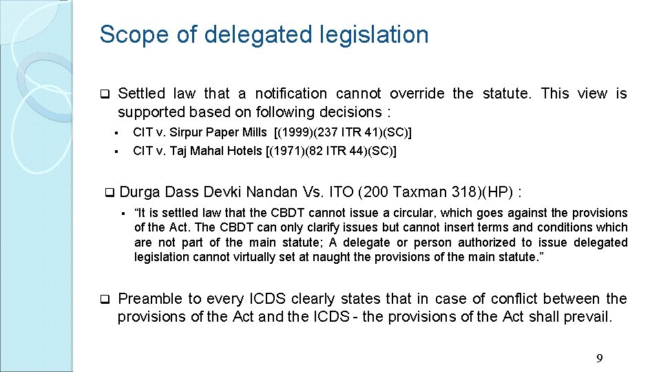 Scope of delegated legislation Settled law that a notification cannot override the statute. This