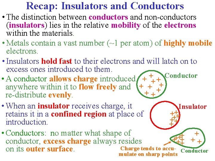 Recap: Insulators and Conductors • The distinction between conductors and non-conductors (insulators) lies in