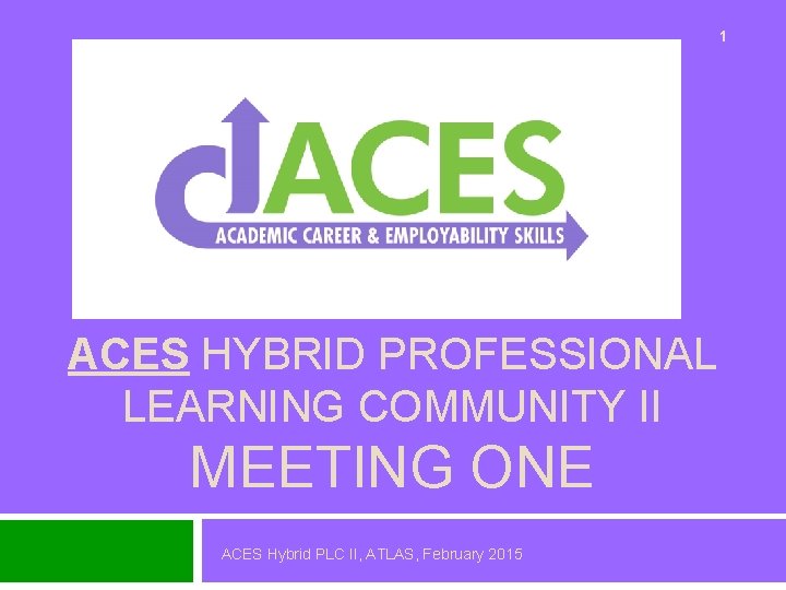 1 ACES HYBRID PROFESSIONAL LEARNING COMMUNITY II MEETING ONE ACES Hybrid PLC II, ATLAS,