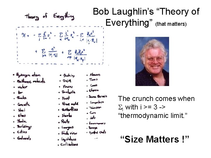 Bob Laughlin’s “Theory of Everything” (that matters) The crunch comes when I with i