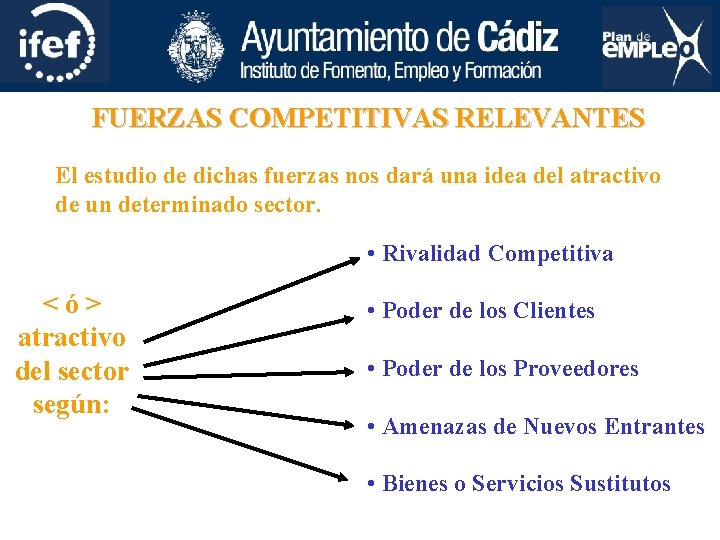 FUERZAS COMPETITIVAS RELEVANTES El estudio de dichas fuerzas nos dará una idea del atractivo