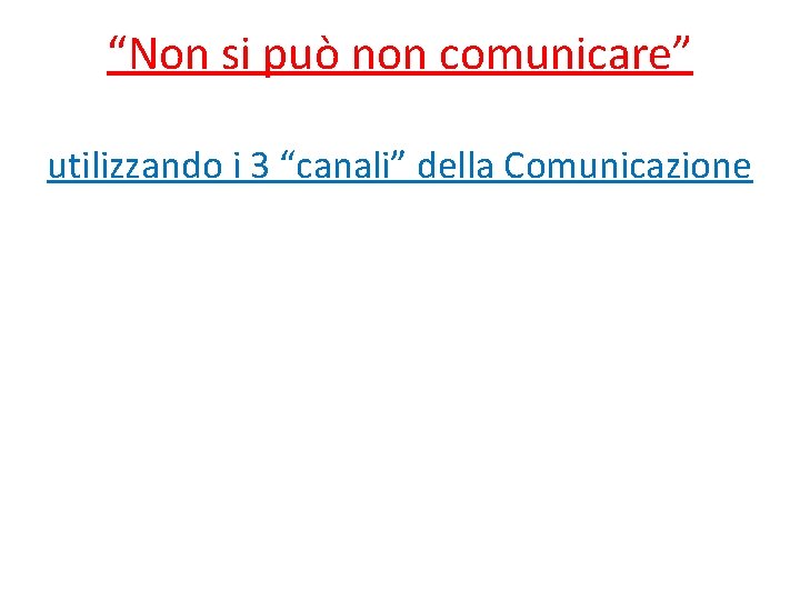 “Non si può non comunicare” utilizzando i 3 “canali” della Comunicazione 