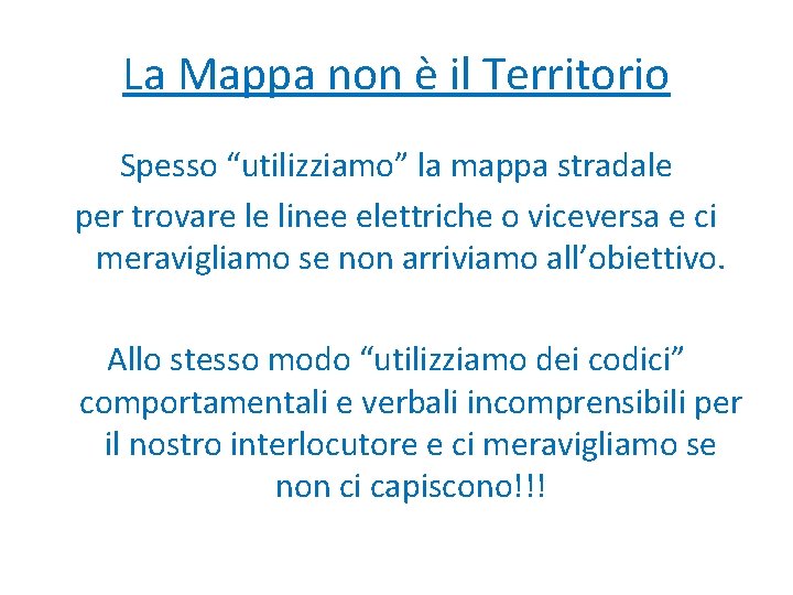 La Mappa non è il Territorio Spesso “utilizziamo” la mappa stradale per trovare le