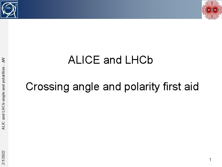 ALIC and LHCb angle and polarities - JW 2/1/2022 ALICE and LHCb Crossing angle