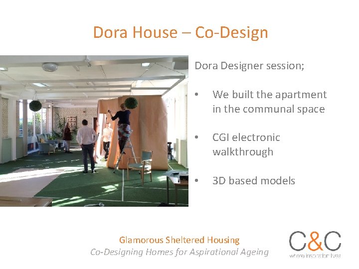 Dora House – Co-Design Dora Designer session; • We built the apartment in the