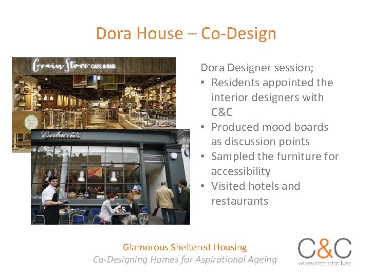Dora House – Co-Design Dora Designer session; • Residents appointed the interior designers with