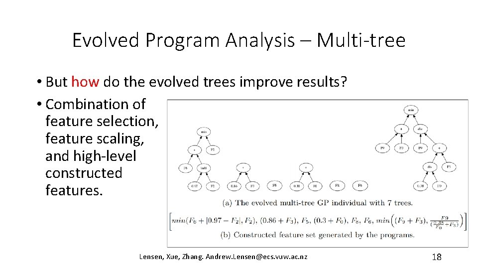 Evolved Program Analysis – Multi-tree • But how do the evolved trees improve results?