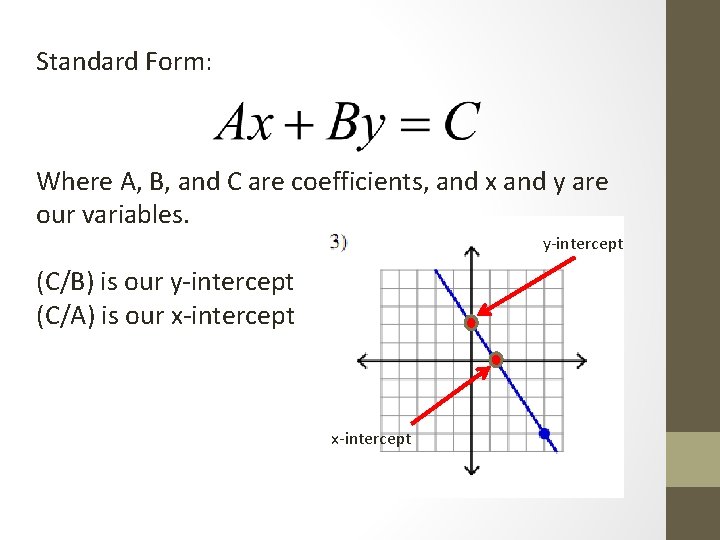 Standard Form: Where A, B, and C are coefficients, and x and y are