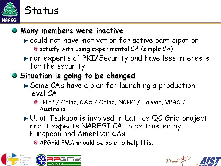 Status Many members were inactive could not have motivation for active participation satisfy with