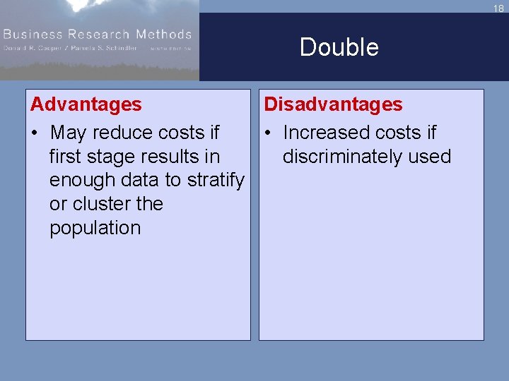 18 Double Advantages Disadvantages • May reduce costs if • Increased costs if first