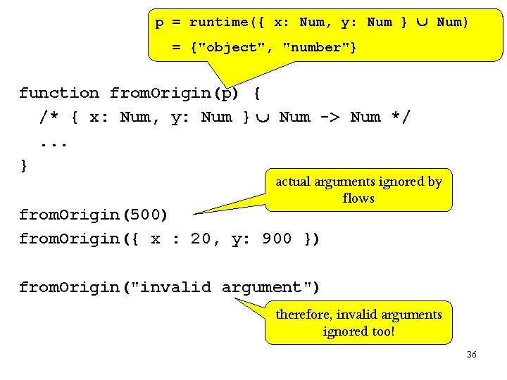 p = runtime({ x: Num, y: Num } Num) = {"object", "number"} function from.
