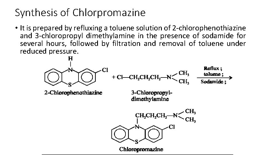 Synthesis of Chlorpromazine • It is prepared by refluxing a toluene solution of 2 Synthesis of Chlorpromazine • It is prepared by refluxing a toluene solution of 2
