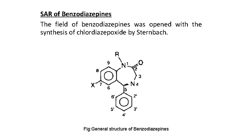 SAR of Benzodiazepines The field of benzodiazepines was opened with the synthesis of chlordiazepoxide SAR of Benzodiazepines The field of benzodiazepines was opened with the synthesis of chlordiazepoxide