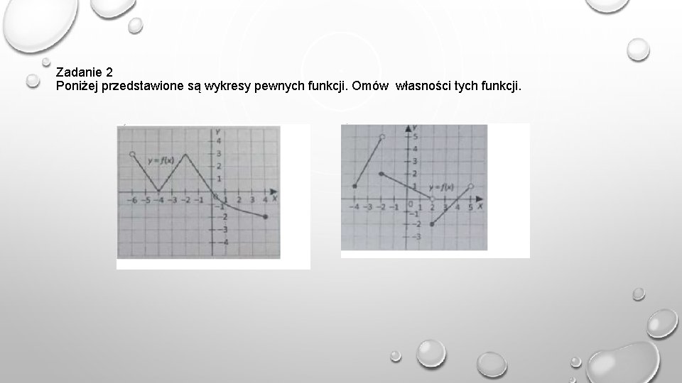 Zadanie 2 Poniżej przedstawione są wykresy pewnych funkcji. Omów własności tych funkcji. 