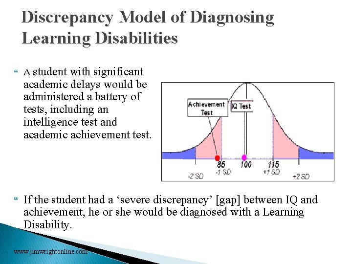 Discrepancy Model of Diagnosing Learning Disabilities A student with significant academic delays would be