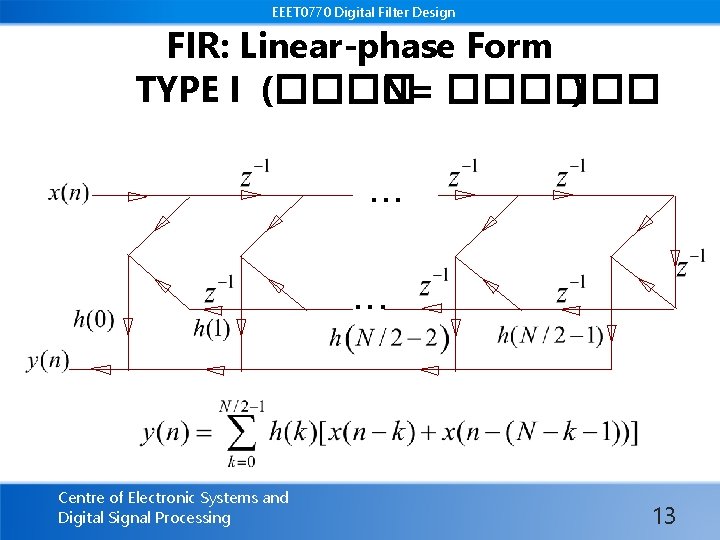 EEET 0770 Digital Filter Design FIR: Linear-phase Form TYPE I (���� N= ������ )
