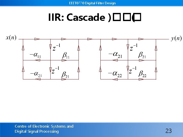 EEET 0770 Digital Filter Design IIR: Cascade )��� ( Centre of Electronic Systems and