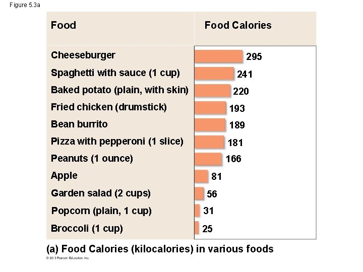 Figure 5. 3 a Food Calories Cheeseburger 295 Spaghetti with sauce (1 cup) 241