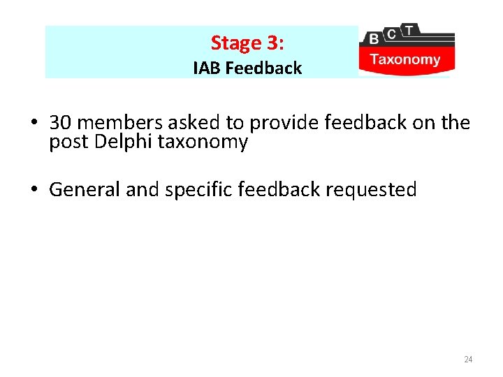 Stage 3: IAB Feedback • 30 members asked to provide feedback on the post
