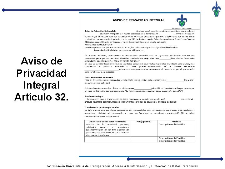 Aviso de Privacidad Integral Artículo 32. Coordinación Universitaria de Transparencia, Acceso a la Información