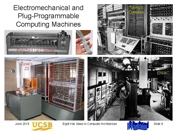 Electromechanical and Plug-Programmable Computing Machines Turing’s Collosus Punched-card device Zuse’s Z 3 June 2019