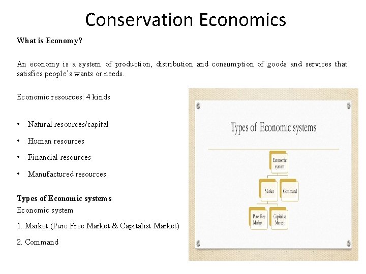 Conservation Economics What is Economy? An economy is a system of production, distribution and
