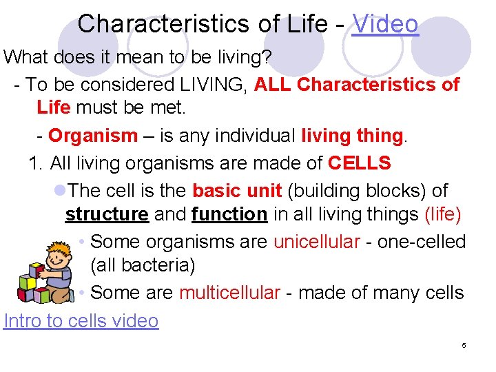 Characteristics of Life - Video What does it mean to be living? - To