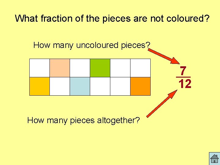 What fraction of the pieces are not coloured? How many uncoloured pieces? 7 12