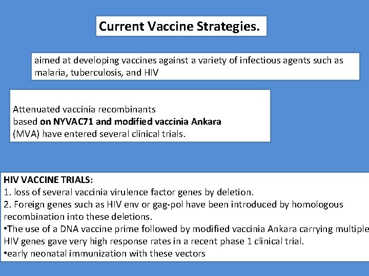 Current Vaccine Strategies. aimed at developing vaccines against a variety of infectious agents such