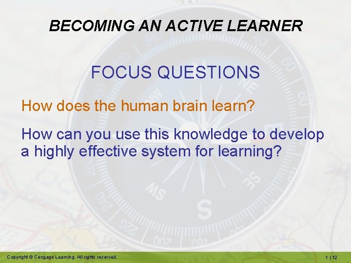 BECOMING AN ACTIVE LEARNER FOCUS QUESTIONS How does the human brain learn? How can