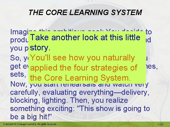 THE CORE LEARNING SYSTEM Imagine this ambitious goal: You decide to Take look at