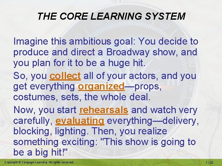 THE CORE LEARNING SYSTEM Imagine this ambitious goal: You decide to produce and direct