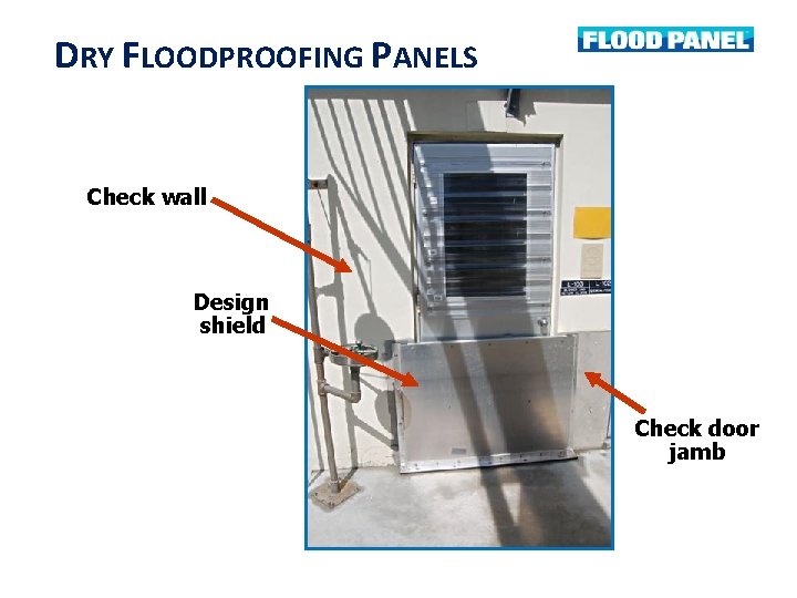 DRY FLOODPROOFING PANELS Check wall Design shield Check door jamb 