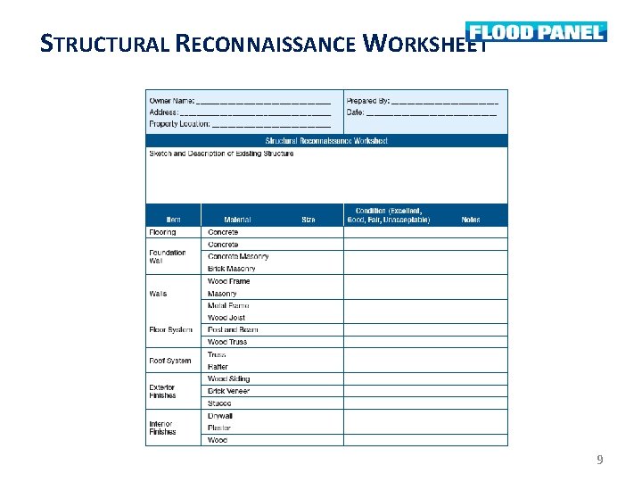 STRUCTURAL RECONNAISSANCE WORKSHEET 9 