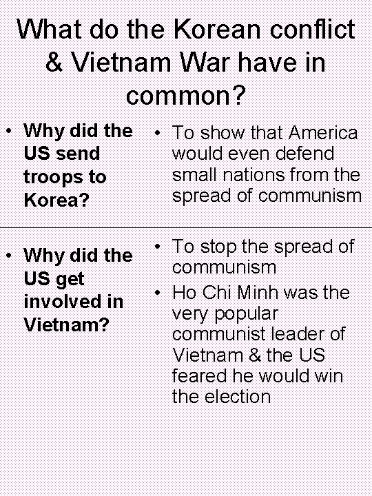 What do the Korean conflict & Vietnam War have in common? • Why did