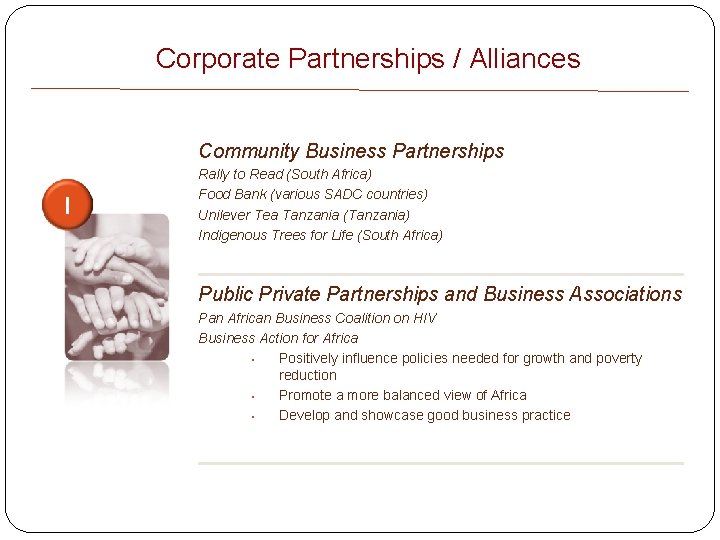 Corporate Partnerships / Alliances Community Business Partnerships I Rally to Read (South Africa) Food