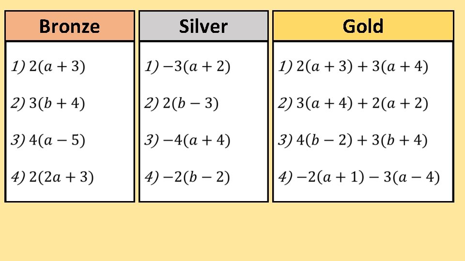 Bronze Silver Gold Bronze Silver Gold