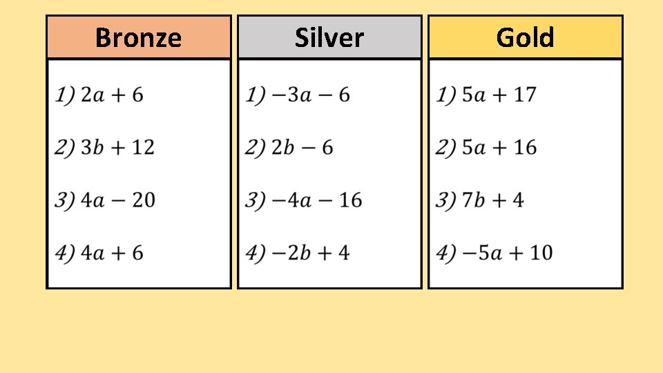 Bronze Silver Gold Bronze Silver Gold