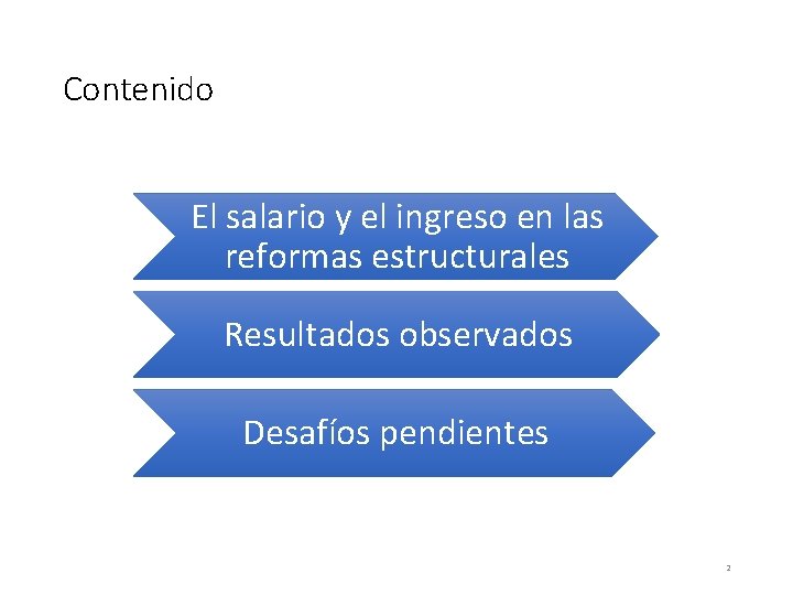 Contenido El salario y el ingreso en las reformas estructurales Resultados observados Desafíos pendientes