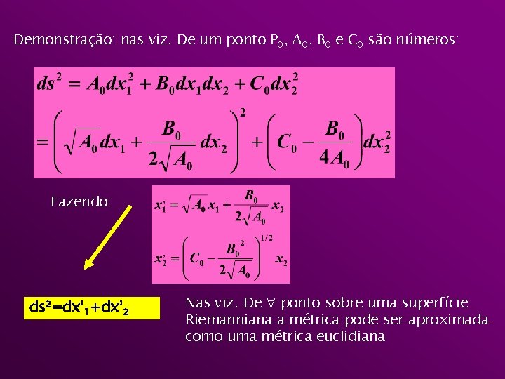 Demonstração: nas viz. De um ponto P 0, A 0, B 0 e C