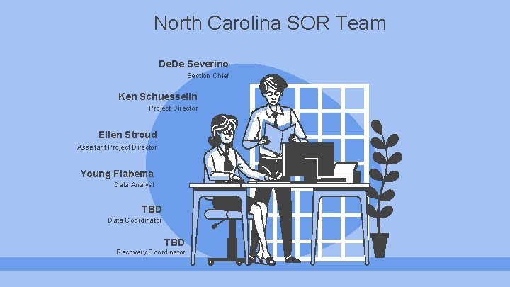 North Carolina SOR Team De. De Severino Section Chief Ken Schuesselin Project Director Ellen