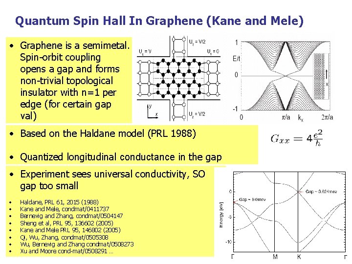 Quantum Spin Hall In Graphene (Kane and Mele) • Graphene is a semimetal. Spin-orbit