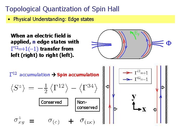 Topological Quantization of Spin Hall • Physical Understanding: Edge states When an electric field