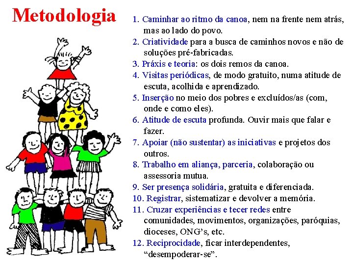 Metodologia 1. Caminhar ao ritmo da canoa, nem na frente nem atrás, mas ao